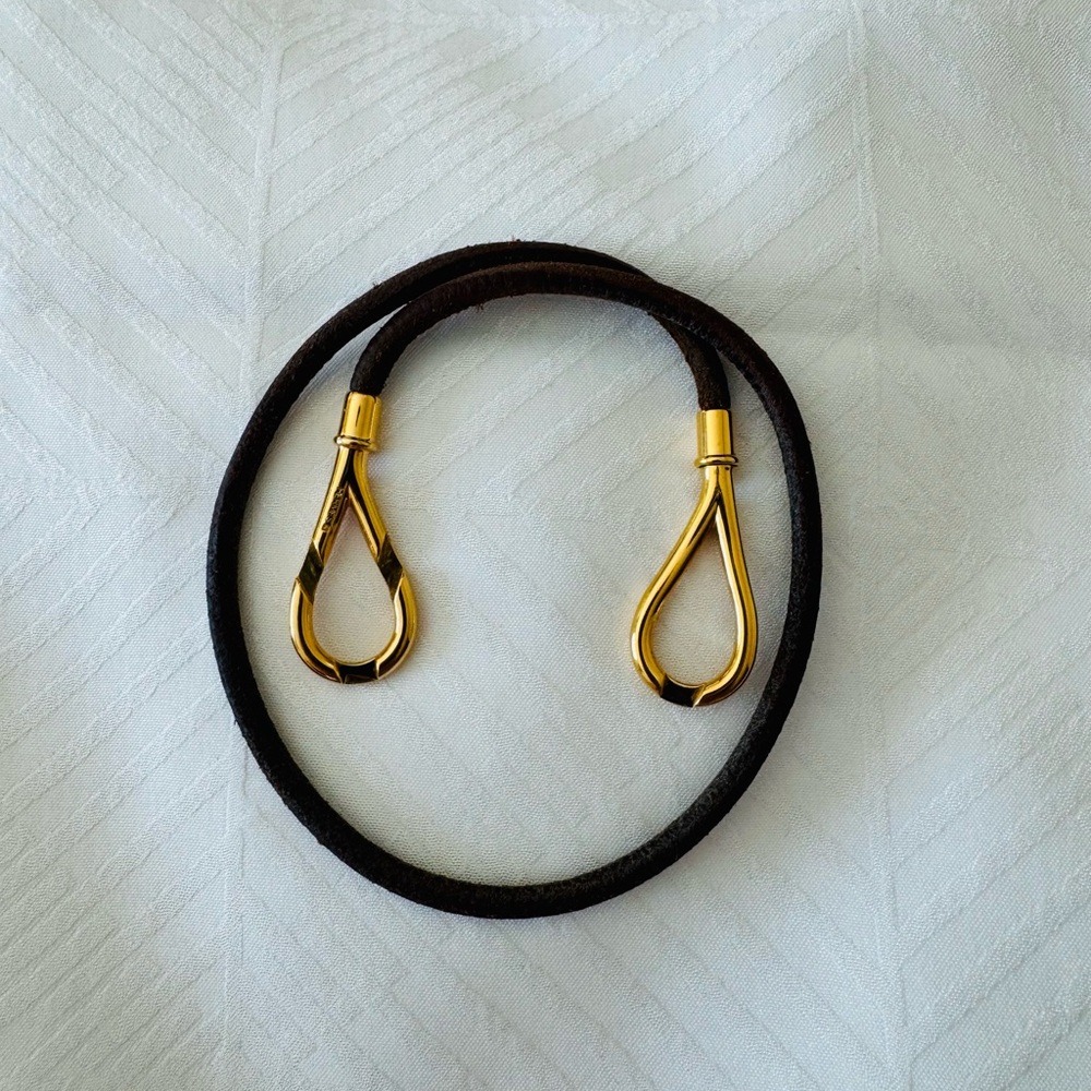 HERMES Dark Brown Plated Leather Choker/ Bracelet - Picture 2 of 4